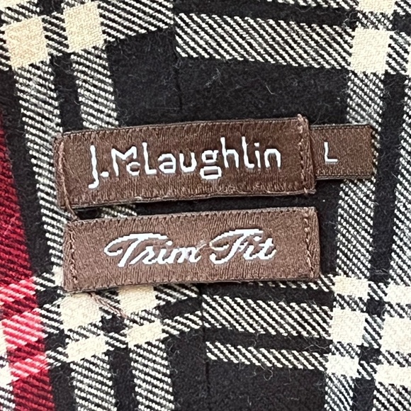 J McLaughlin 100% Cotton Black Red Plaid Long Sleeve Trim Fit Button Up Shirt L - Picture 7 of 12